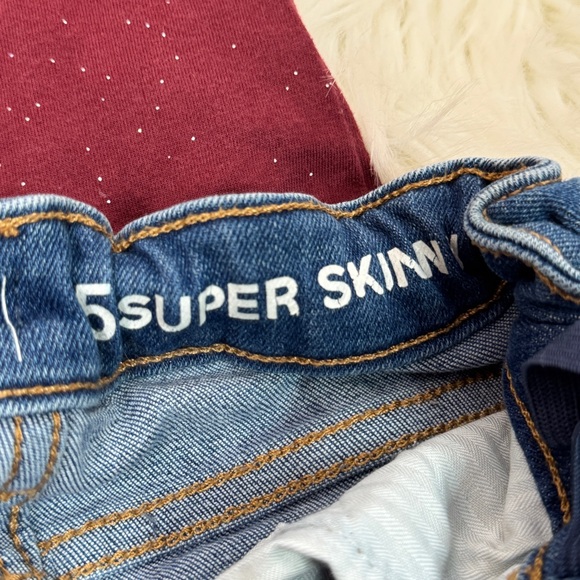 Cat & Jack Maroon Glitter Top & GAP Super Skinny Jeans Set - 5T - Picture 4 of 8